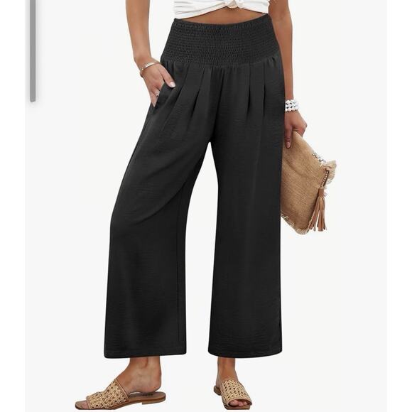 Womens Pants Wide Leg High Waisted Palazzo Pants Summer Flowy Size L - Picture 1 of 8